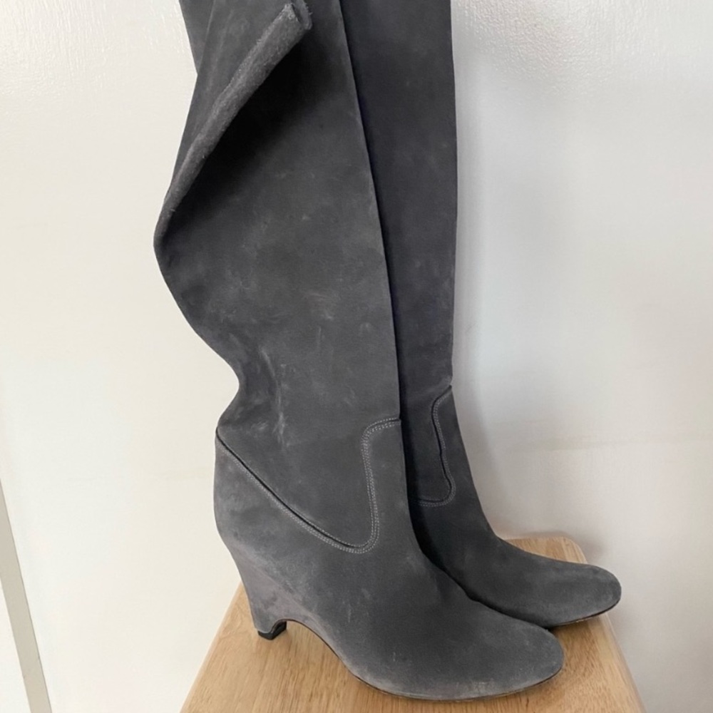 Roberto Del Carlo Neutral Grey Suede Leather Over The Knee Heel Boots 9.5